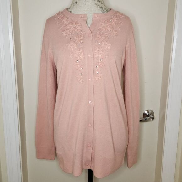 Pink Cardigan Beaded Floral Embroidery - Picture 5 of 9